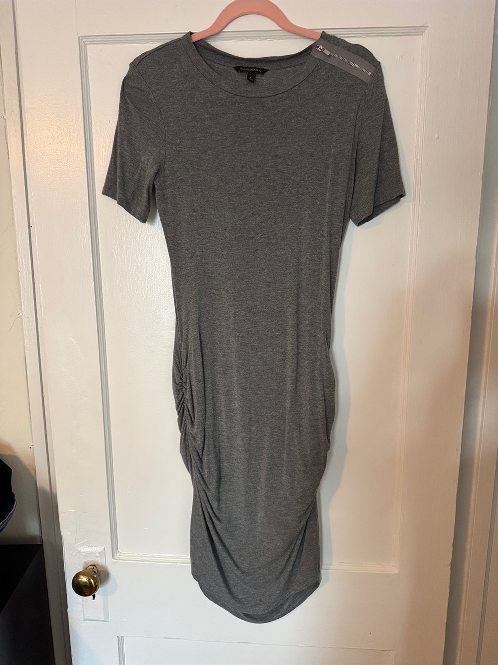 Banana Republic Gray Short-Sleeve Midi Dress with Side Ruching